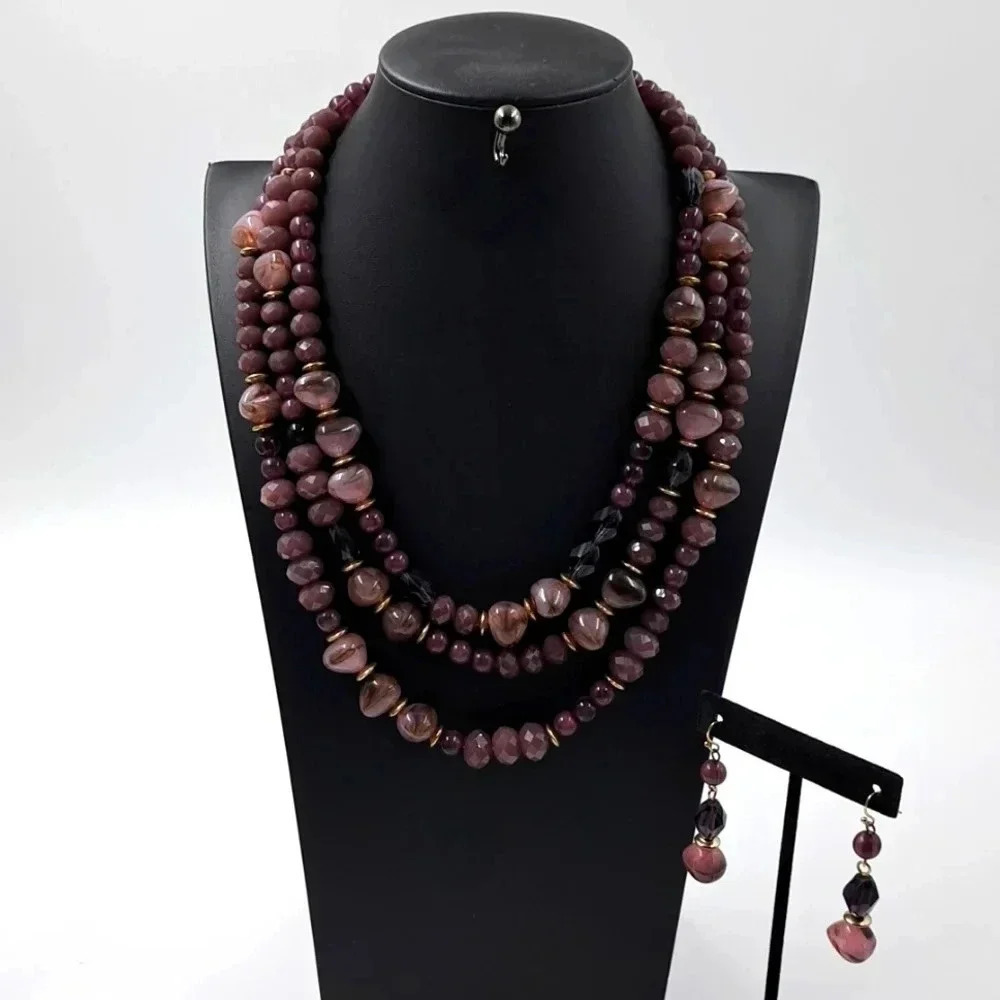 Charming Charlie | 2Piece Set | Multi Strand Necklace & Earrings | Purple